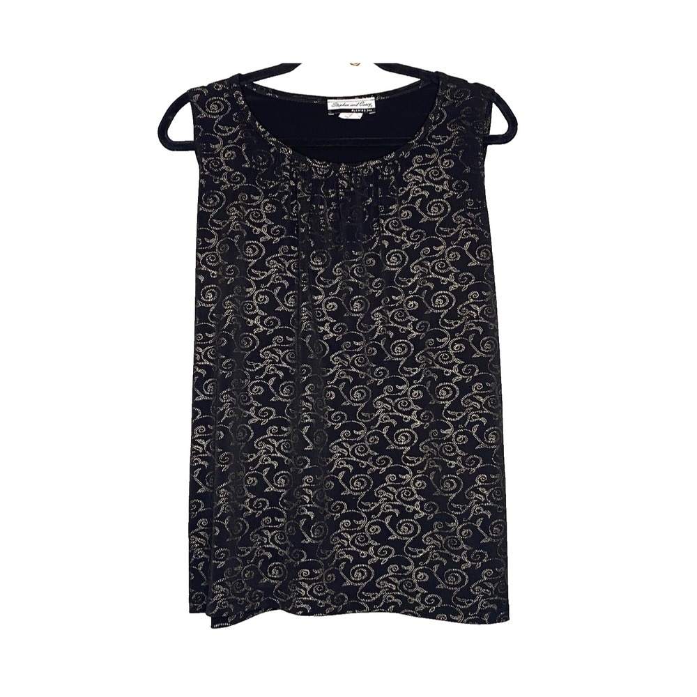 Stephen & Casey Top 2X Shirt Black Paisley Sleeveless Round Neck Stretch